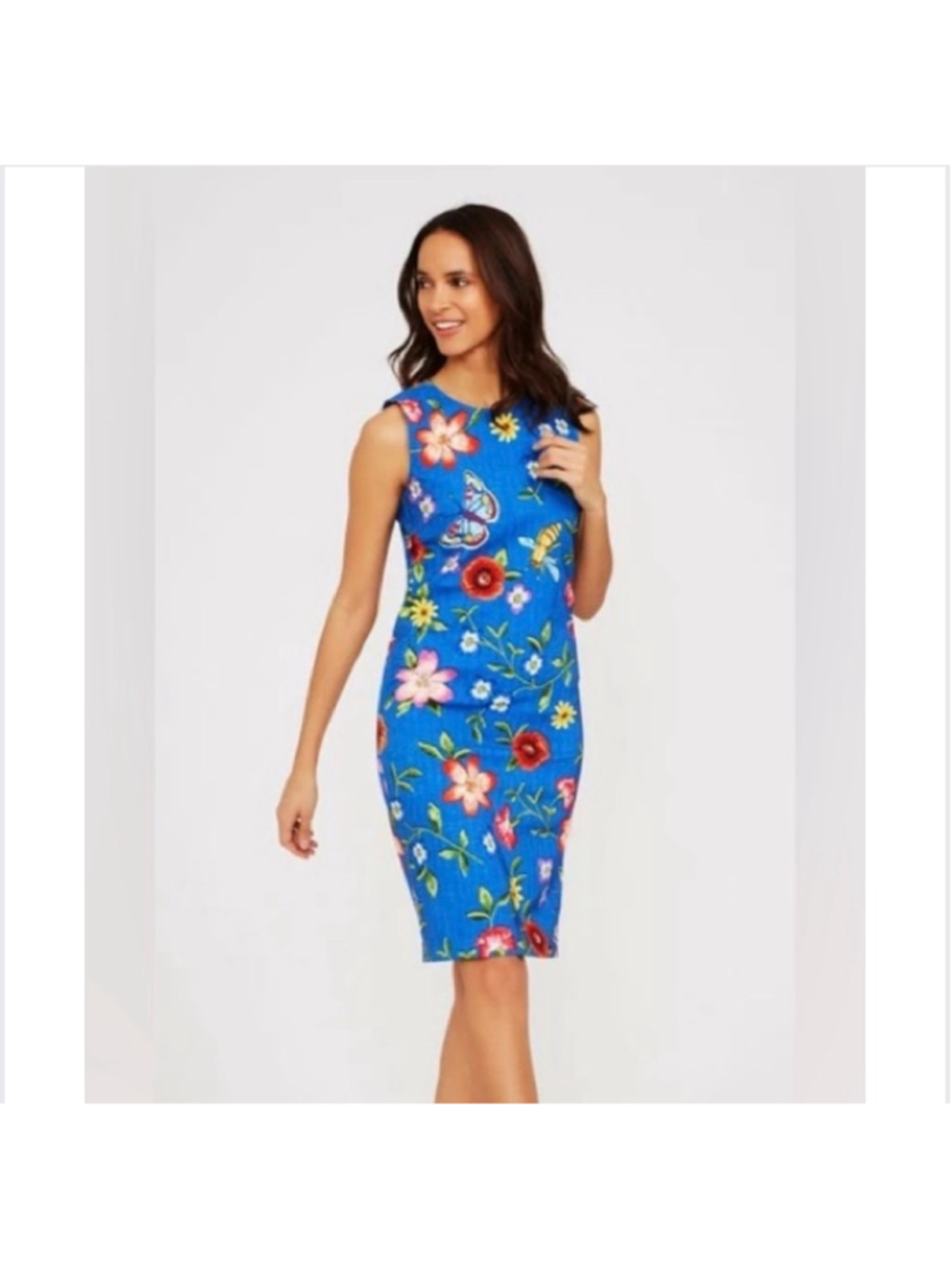 J.McLaughlin Belinda Floral Butterfly Midi Sheath Dress Size 10 Blue